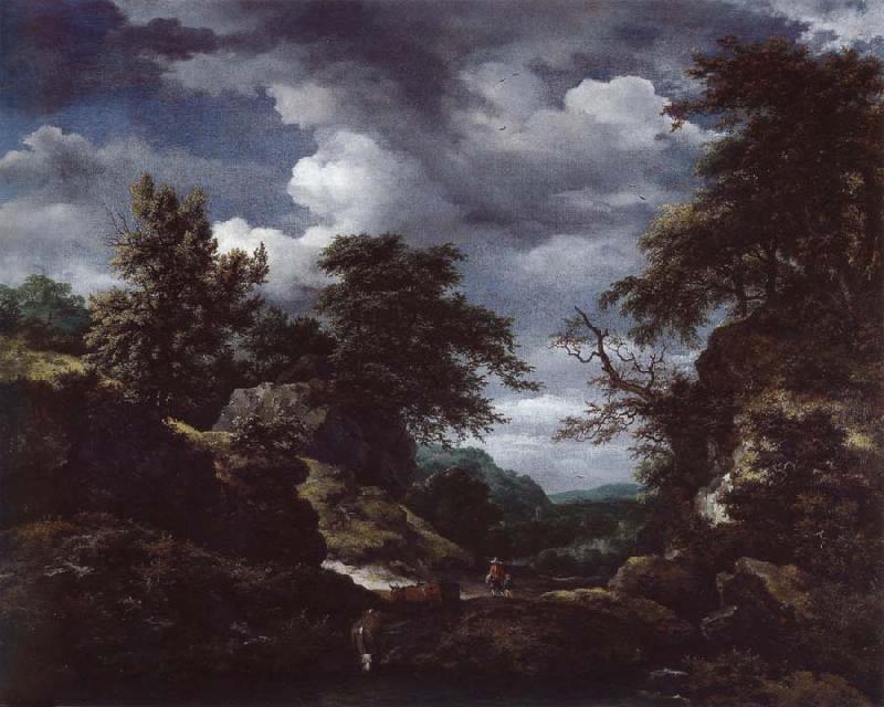 Jacob van Ruisdael Hilly Wooded Landscape with Cattle oil painting picture